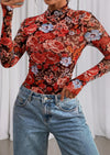 PRETTYGARDEN Womens Fall Mesh Floral Blouses Long Sleeve Going Out Tops Slim Fitted Shirts Date Night Outfits