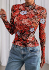 PRETTYGARDEN Womens Fall Mesh Floral Blouses Long Sleeve Going Out Tops Slim Fitted Shirts Date Night Outfits