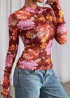 PRETTYGARDEN Womens Fall Mesh Floral Blouses Long Sleeve Going Out Tops Slim Fitted Shirts Date Night Outfits