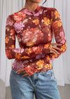 PRETTYGARDEN Womens Fall Mesh Floral Blouses Long Sleeve Going Out Tops Slim Fitted Shirts Date Night Outfits