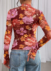 PRETTYGARDEN Womens Fall Mesh Floral Blouses Long Sleeve Going Out Tops Slim Fitted Shirts Date Night Outfits