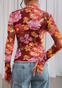 PRETTYGARDEN Womens Fall Mesh Floral Blouses Long Sleeve Going Out Tops Slim Fitted Shirts Date Night Outfits