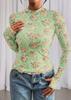 PRETTYGARDEN Womens Fall Mesh Floral Blouses Long Sleeve Going Out Tops Slim Fitted Shirts Date Night Outfits