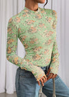 PRETTYGARDEN Womens Fall Mesh Floral Blouses Long Sleeve Going Out Tops Slim Fitted Shirts Date Night Outfits