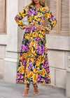 PRETTYGARDEN Women's Fall Boho Maxi Dresses Floral Long Sleeve V Neck Flowy Elegant Wedding Guest Dress Vacation Outfits