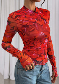 PRETTYGARDEN Womens Fall Mesh Floral Blouses Long Sleeve Going Out Tops Slim Fitted Shirts Date Night Outfits