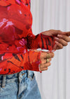 PRETTYGARDEN Womens Fall Mesh Floral Blouses Long Sleeve Going Out Tops Slim Fitted Shirts Date Night Outfits
