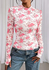 PRETTYGARDEN Womens Fall Mesh Floral Blouses Long Sleeve Going Out Tops Slim Fitted Shirts Date Night Outfits