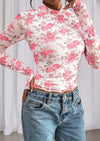 PRETTYGARDEN Womens Fall Mesh Floral Blouses Long Sleeve Going Out Tops Slim Fitted Shirts Date Night Outfits