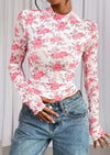 PRETTYGARDEN Womens Fall Mesh Floral Blouses Long Sleeve Going Out Tops Slim Fitted Shirts Date Night Outfits
