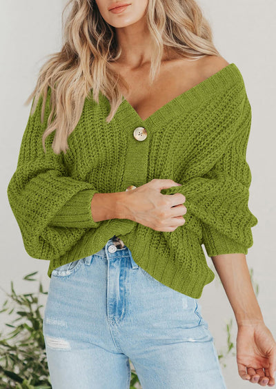 PRETTYGARDEN Women's Chunky Knit Open Front Sweater Long Sleeve Button Loose Short Cardigan Outerwear Coats