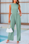 PRETTYGARDEN Womens Summer Jumpsuits Dressy Casual One Piece Outfits Sleeveless Mock Neck Wide Leg Pants Rompers with Pockets