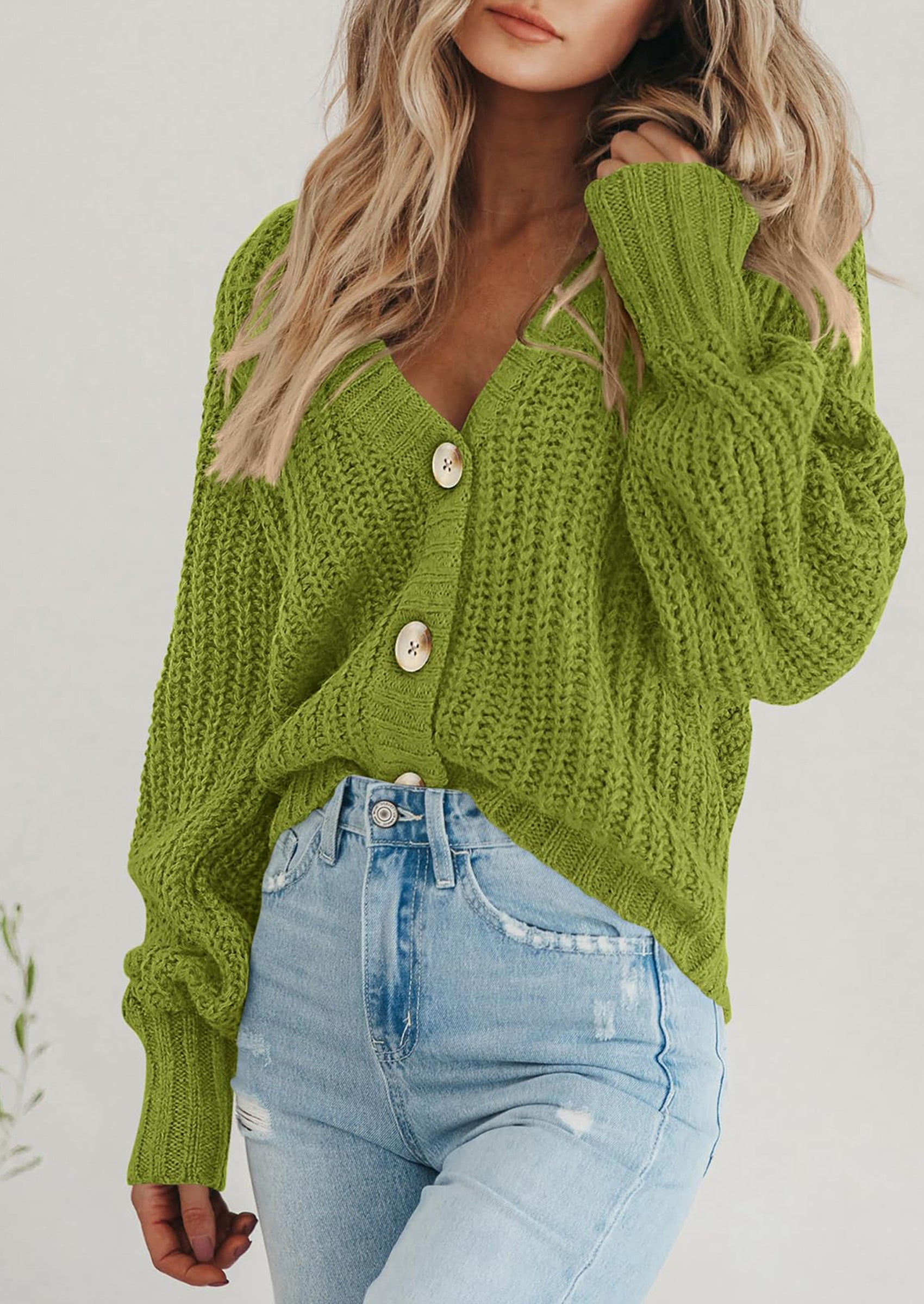 PRETTYGARDEN Women's Chunky Knit Open Front Sweater Long Sleeve Button Loose Short Cardigan Outerwear Coats