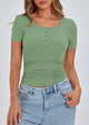 Short Sleeve Ribbed Knit Henley Button Up Slim Fit Basic Casual T-shirts