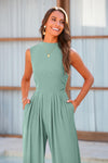 PRETTYGARDEN Womens Summer Jumpsuits Dressy Casual One Piece Outfits Sleeveless Mock Neck Wide Leg Pants Rompers with Pockets