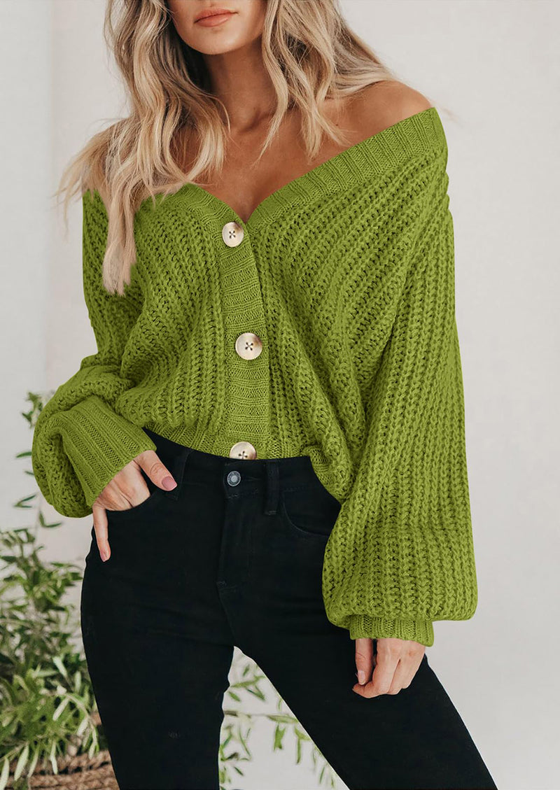 PRETTYGARDEN Women's Chunky Knit Open Front Sweater Long Sleeve Button Loose Short Cardigan Outerwear Coats