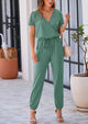Deep V Neck Wrap Drawstring Waist Jumpsuits