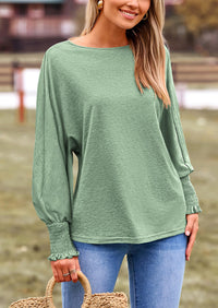 Puff Long Sleeve Crew neck Casual Basic T-shirts
