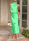 PRETTYGARDEN Women's Summer Satin Dress Elegant Sleeveless Mock Neck Cocktail Party Maxi Dresses