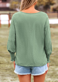 Puff Long Sleeve Crew neck Casual Basic T-shirts