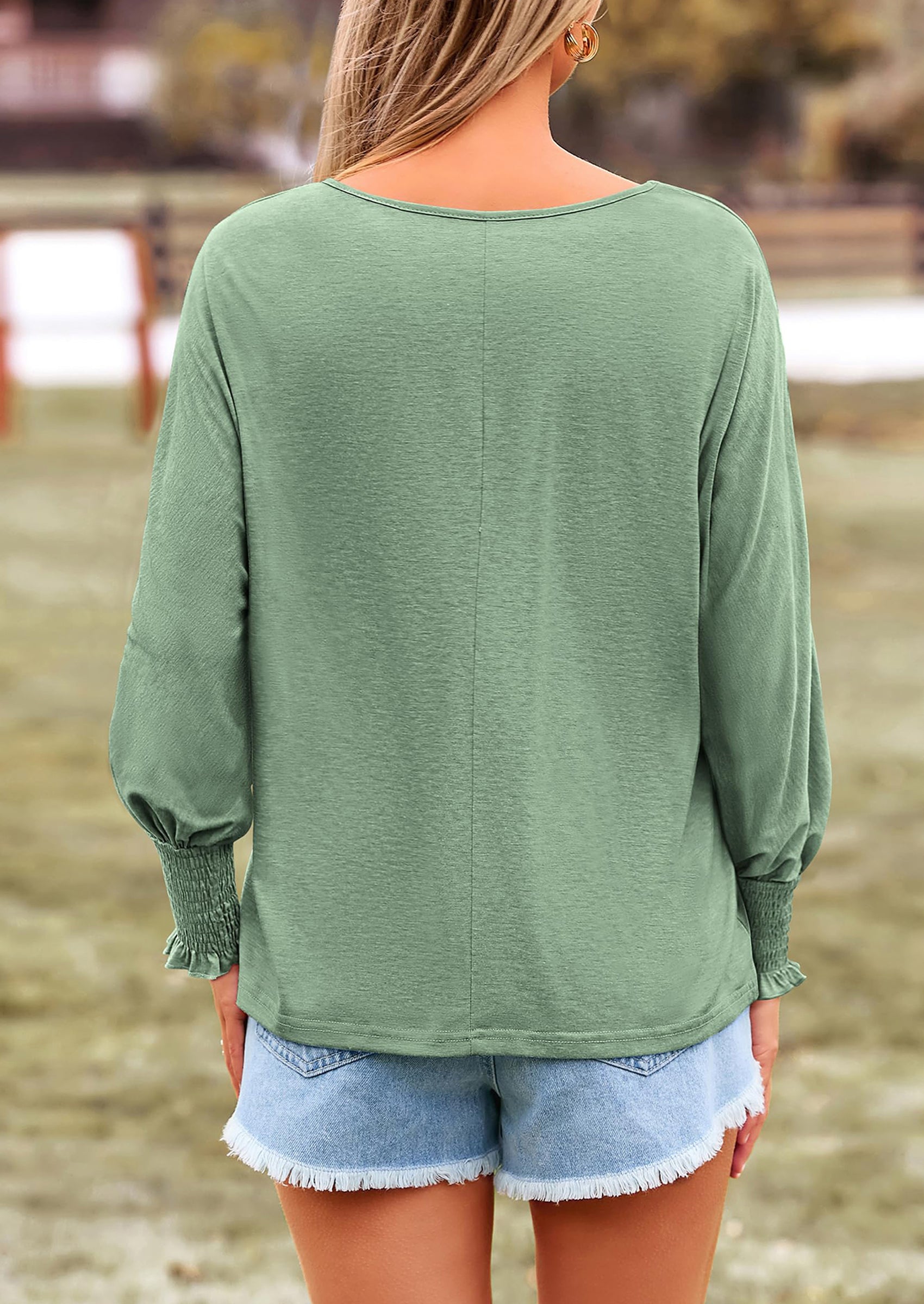 PRETTYGARDEN Women's Spring Fashion T Shirts Puff Long Sleeve Crewneck Casual Basic Tee Tops Blouses