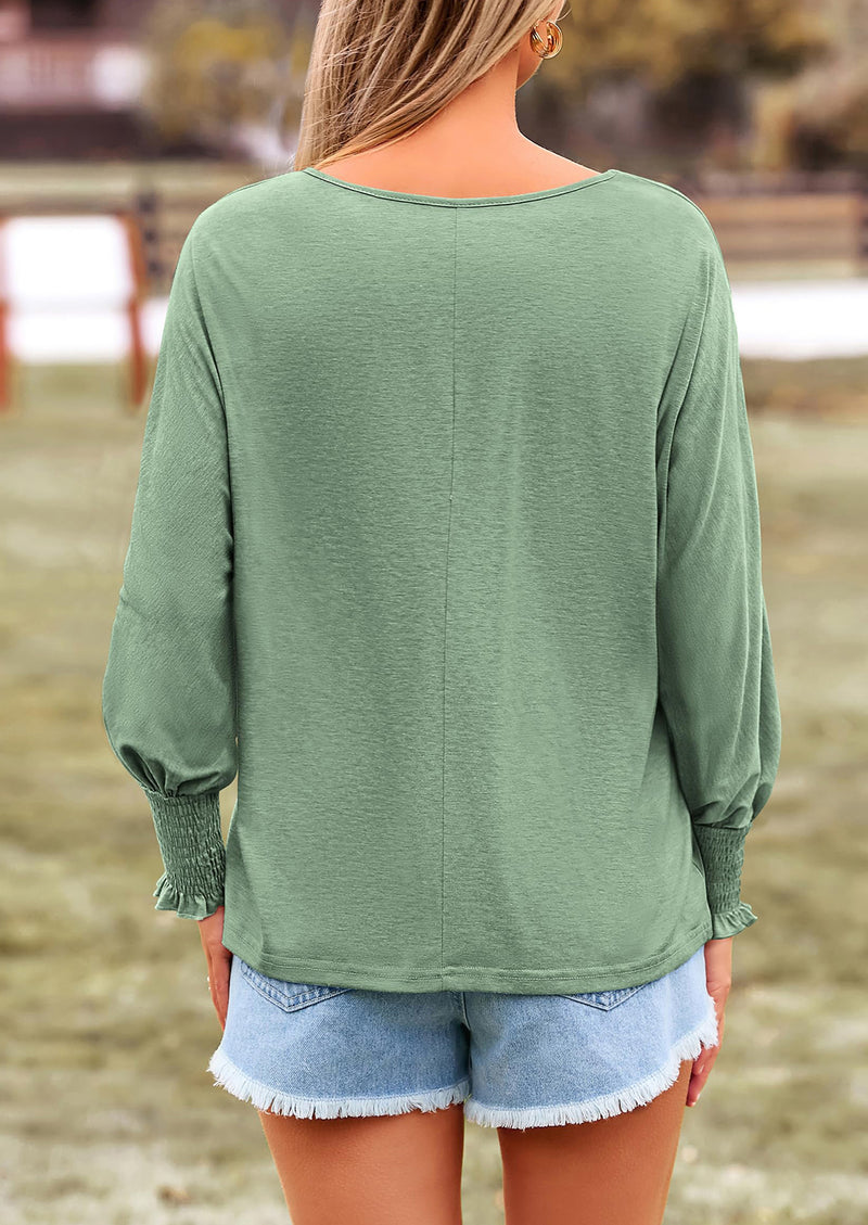 PRETTYGARDEN Women's Spring Fashion T Shirts Puff Long Sleeve Crewneck Casual Basic Tee Tops Blouses