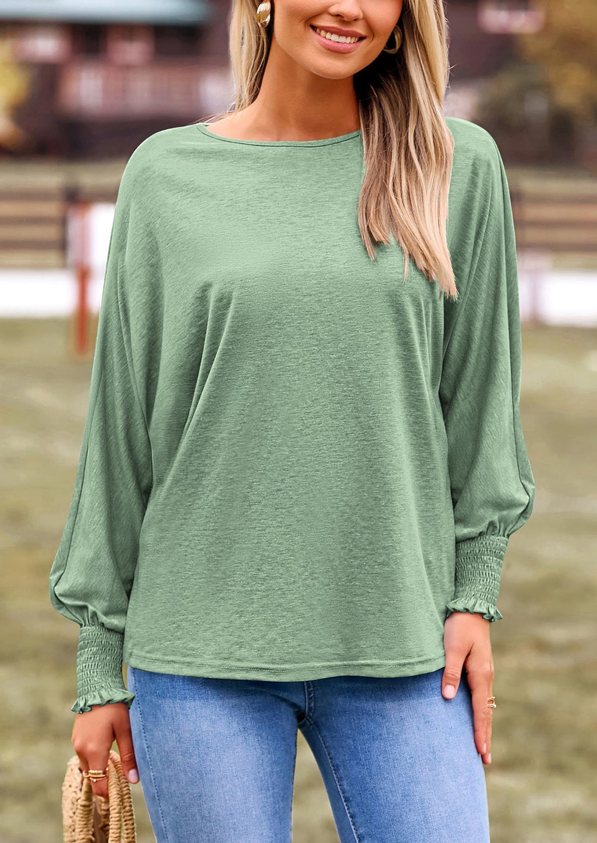 Puff Long Sleeve Crew neck Casual Basic T-shirts
