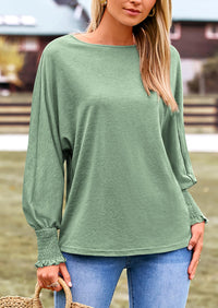 Puff Long Sleeve Crew neck Casual Basic T-shirts