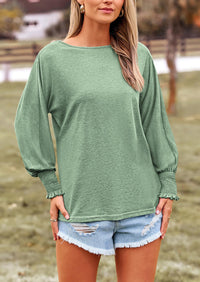 Puff Long Sleeve Crew neck Casual Basic T-shirts