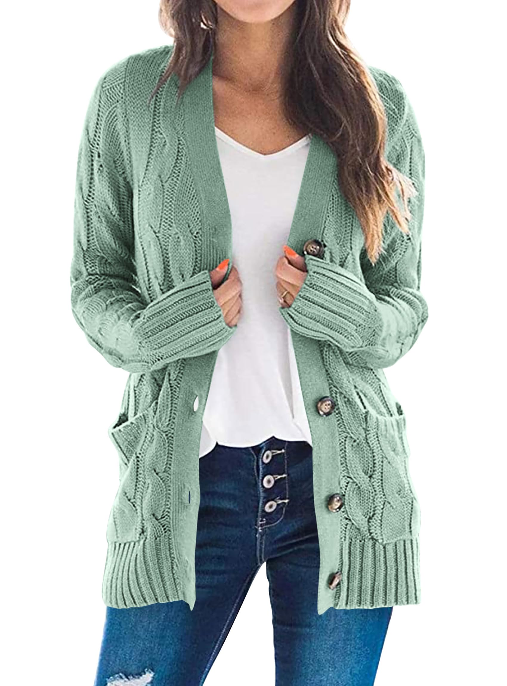 PRETTYGARDEN Women's Open Front Cardigan Sweaters Fall Fashion Button Down Cable Knit Chunky Winter Outerwear Coats