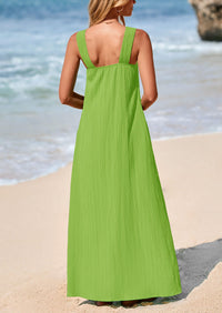 Casual Sleeveless Strappy Loose Flowy Beach Maxi Dress with Pockets