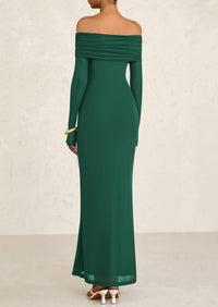 Off The Shoulder Bodycon Long Sleeve Mesh Maxi Dress