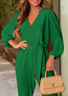 PRETTYGARDEN Women's Fall Jumpsuits Dressy Casual Pants Romper Spring Long Sleeve V Neck Belt Pockets One Piece Outfits
