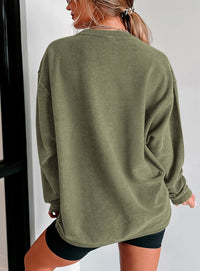 Ribbed Corduroy Crew Neck Long Sleeve Loose Fit Casual Oversized Sweatshirt