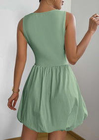 Casual Sleeveless Tank Mini Short Dress Crew Neck Bubble Dress with Pockets