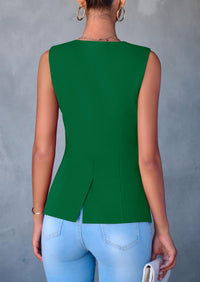 Dressy Business Casual Sleeveless Button Down Blazer Waistcoat