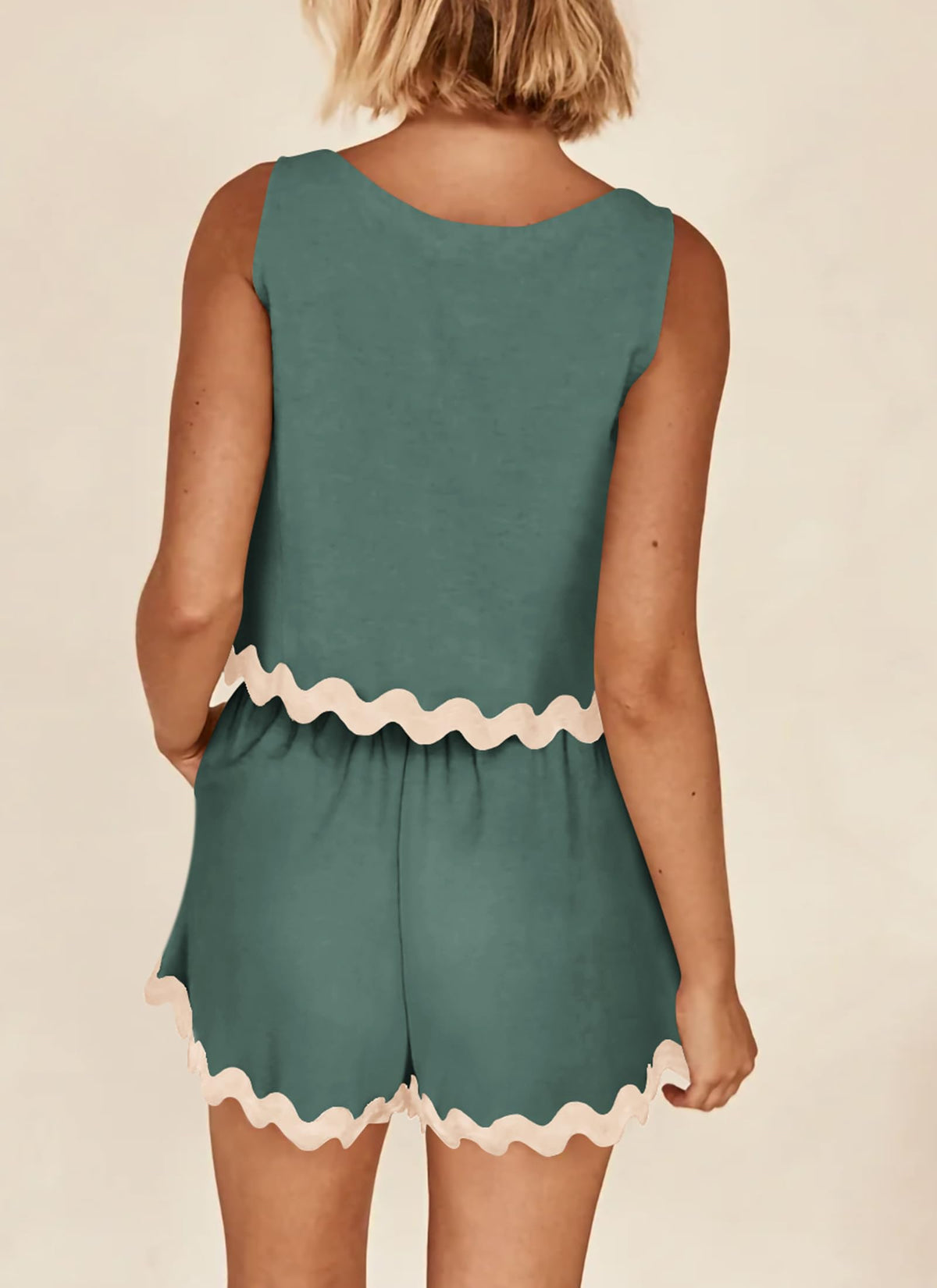 Beach Vacation Cropped Tank Top High Waist Shorts Two Piece Set
