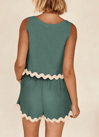 Beach Vacation Cropped Tank Top High Waist Shorts Two Piece Set