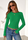 PRETTYGARDEN Womens Summer Fall Long Sleeve Shirts Ribbed Knit Fitted Basic Tee Going Out Tops Underscrub Casual Outfits