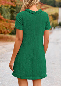 Summer Tweed Crew Neck Short Sleeve A Line Mini Dress