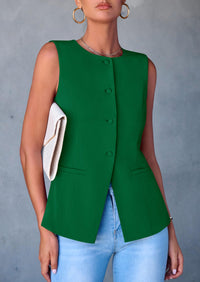 Dressy Business Casual Sleeveless Button Down Blazer Waistcoat