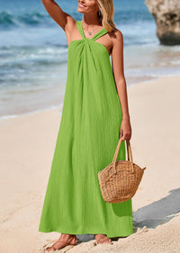 Casual Sleeveless Strappy Loose Flowy Beach Maxi Dress with Pockets