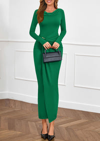 PRETTYGARDEN Women's Fall Wedding Guest Cocktail Midi Dresses Elegant Long Sleeve Bodycon Ruched Dress Fashion Clothing PRETTYGARDEN