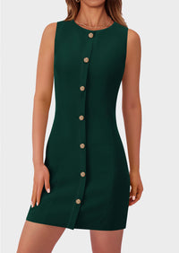Business Sleeveless Button Down Elegant Work Office Formal Short Dresses