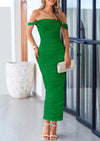PRETTYGARDEN Womens Off The Shoulder Dress Ruched Bodycon Sleeveless Split Cocktail Party Maxi Dresses