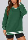 PRETTYGARDEN Women's Oversized Sweatshirts Casual Long Sleeve Stripes Knit V Neck Pullover Top Fall Teens Preppy Clothes