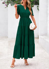 PRETTYGARDEN Women's Casual Short Sleeve V Neck Midi Dresses Spring A-line Tiered Wedding Guest Dress