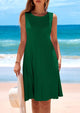 Sleeveless Crew Neck Loose Tank A-Line Pleated Swing Flowy Party Mini Dress