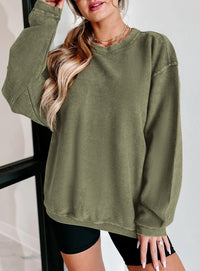 Ribbed Corduroy Crew Neck Long Sleeve Loose Fit Casual Oversized Sweatshirt