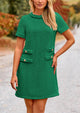 Summer Tweed Crew Neck Short Sleeve A Line Mini Dress